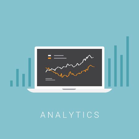 Vector business analytics concept. Laptop and chartsのイラスト素材