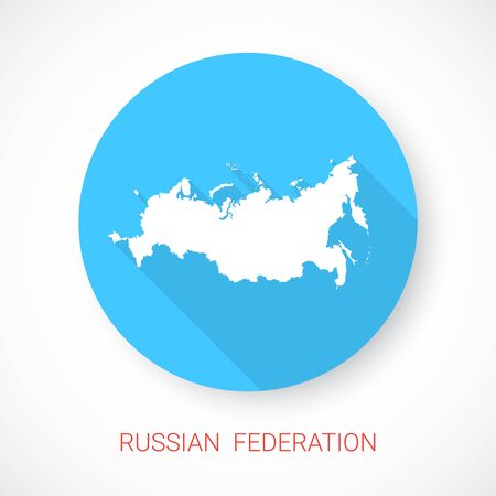 Russian Federation map with long shadow on blue background. Russian Federation map icon.のイラスト素材