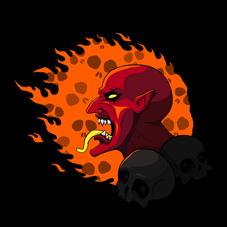 Devil head on fire. Vector illustrationのイラスト素材