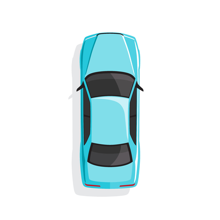 Blue cartoon car. Top view. Vector illustrationのイラスト素材