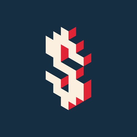 Dollar isometric pixel icon. Vector illustrationのイラスト素材