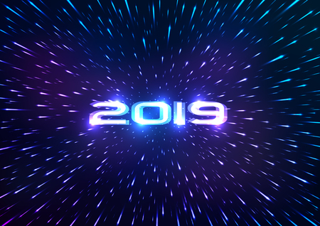 Abstract 2019 Happy New Year background. Abstract space background. Flying through hyperspace. Vector illustrationのイラスト素材