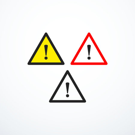 Set of triangle exclamation mark warning icons. Vector illustrationのイラスト素材