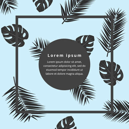 Background  with frame on tropical leaves and place for text . Trendy illustration.のイラスト素材