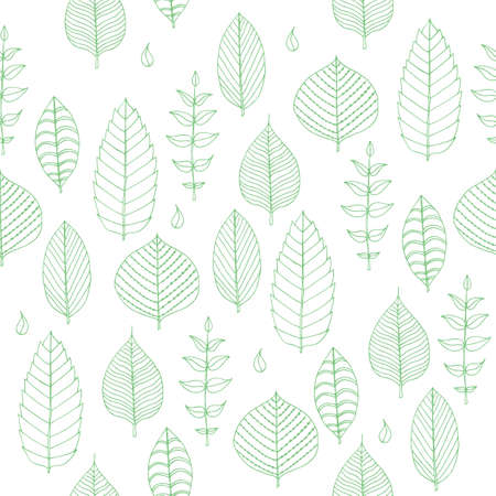 Vector Seamless pattern in soft tones with sample hand drawn doodle leaves . Ecological concept or spring vector background.のイラスト素材