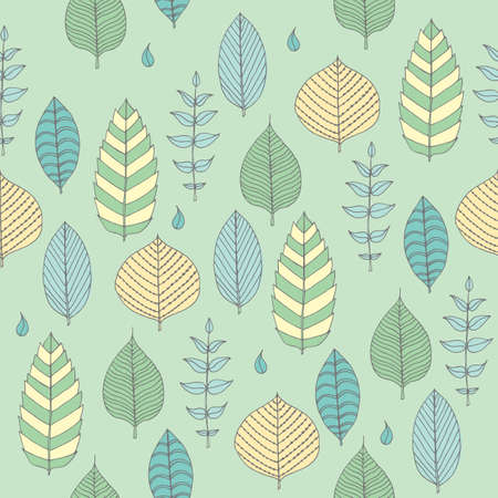 Vector Seamless pattern in soft tones with sample doodle leaves . Doodle leaves vector illustration .のイラスト素材