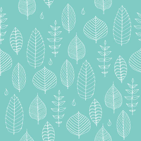 Vector Seamless pattern in soft tones with sample hand drawn doodle leaves . Ecological concept or spring vector background.のイラスト素材