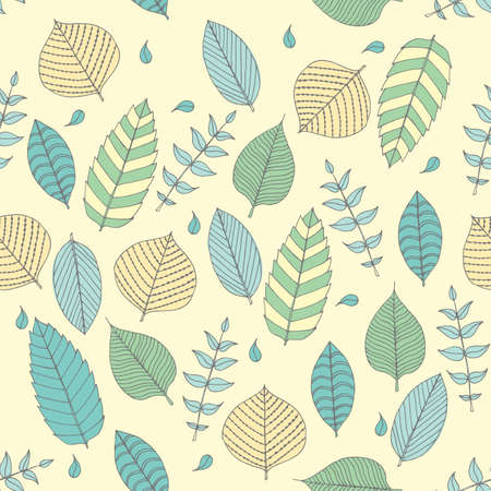 Vector Seamless pattern in soft tones with sample doodle leaves . Doodle leaves vector illustration .のイラスト素材