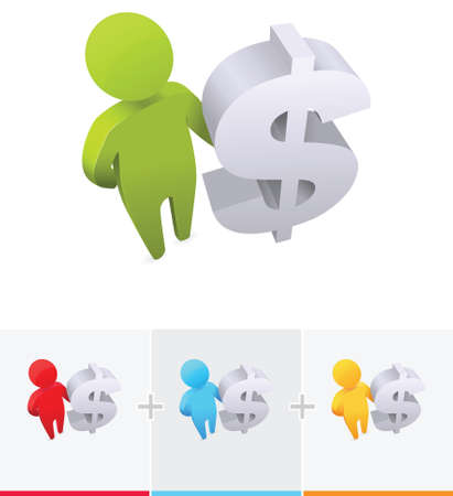 3D stick figure standing and holding a dollar symbolのイラスト素材