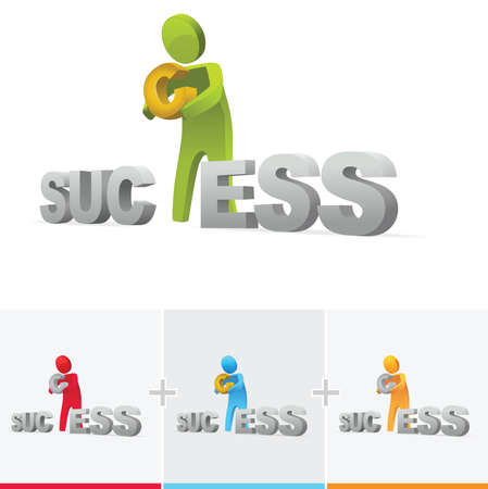 3D stick figure illustration putting the missing part of success wordのイラスト素材
