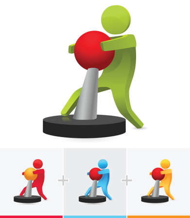 3D stick figure force to pull the knobのイラスト素材