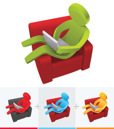 3d Stick Figure surfing internet while relaxing on a sofaのイラスト素材