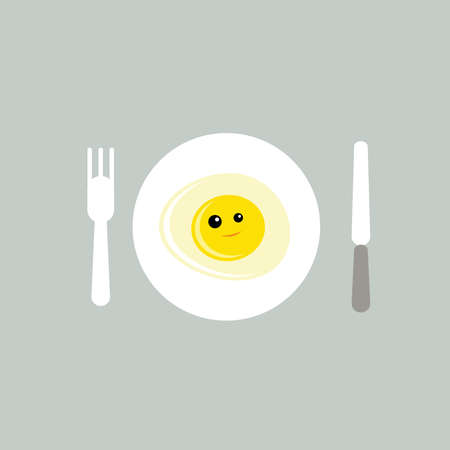 A plate of happy fried egg with fork and cutleryのイラスト素材