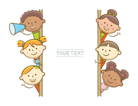 Doodle illustration: Kids showing vertical whiteboardのイラスト素材