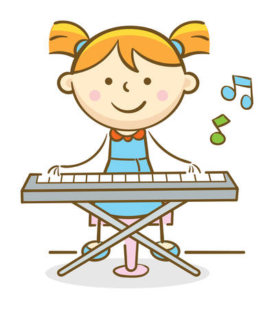 Doodle illustration: Kid playing a Keyboardのイラスト素材