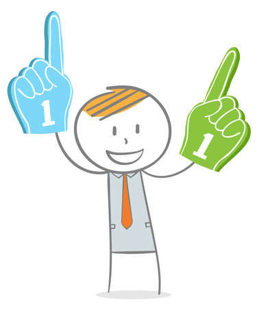 Doodle stick figure: Businessman with number #1 hand foamのイラスト素材