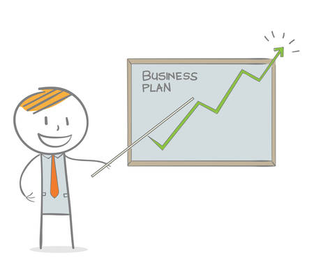 Doodle stick figure: Business man showing a growing graphのイラスト素材