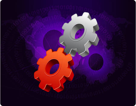 interlocked gears illustration over abstract background, symbol for power or teamwork.のイラスト素材