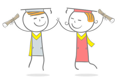 Doodle stick figure:Joy teenagers after graduationのイラスト素材