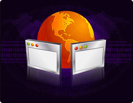 browser windows with globe illustration over abstract techno background.のイラスト素材