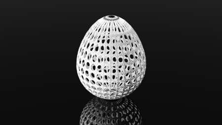 egg-shaped figure rendered in 3d mirrored on black backgroundの写真素材