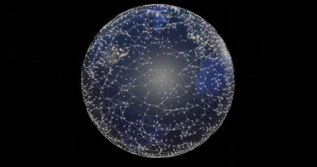 3d illiustration Blue planet rendered stars with networked data points renderedの写真素材