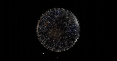 3d Illustration connected Node on Gray Planet with Stars rendered datengitterの写真素材