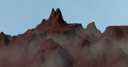 mountains plains simply brown with fog renderedの写真素材