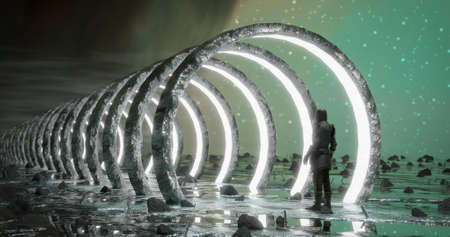 3d Illustration, science fiction knight fantasy space planet artの写真素材