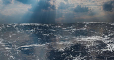 3d illustration ocean, with foam wave rendered in light cloudsの写真素材