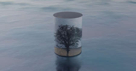 3d Illustration, Tree Climate Protected in Glass on Background
