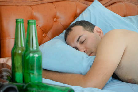 Drunk Man Sleeping, close up shot with a Sony A6300の写真素材