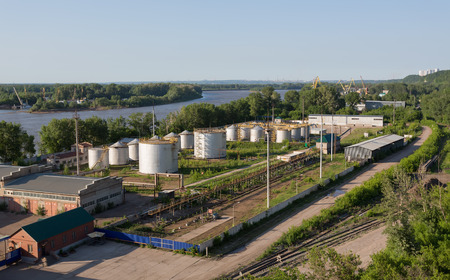 Storage of oil products on the river bankのeditorial素材