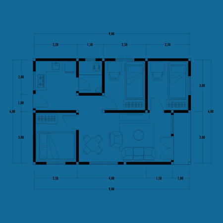 Floor plan blueprint, Figure of the jotting sketch of the construction and the industrial skeleton of the structure and dimensions. vector eps 10のイラスト素材