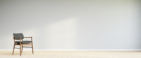 Living room style minimal with armchair on empty white wall background. 3D Renderingの写真素材