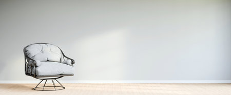 Living room style minimal with armchair on empty white wall background. 3D Renderingの写真素材