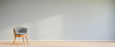 Living room style minimal with armchair on empty white wall background. 3D Renderingの写真素材