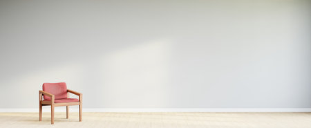 Living room style minimal with armchair on empty white wall background. 3D Renderingの写真素材