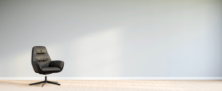 Living room style minimal with armchair on empty white wall background. 3D Renderingの写真素材