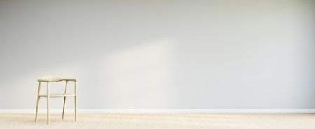 Living room style minimal with armchair on empty white wall background. 3D Renderingの写真素材