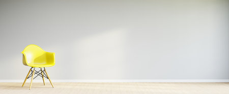 Living room style minimal with armchair on empty white wall background. 3D Renderingの写真素材