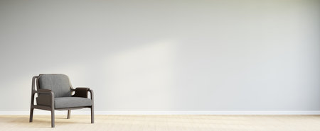 Living room style minimal with armchair on empty white wall background. 3D Renderingの写真素材