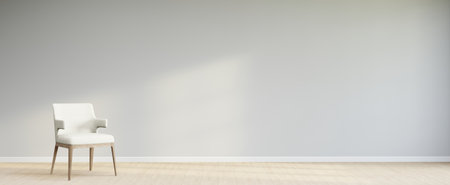 Living room style minimal with armchair on empty white wall background. 3D Renderingの写真素材