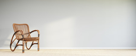 Living room style minimal with armchair on empty white wall background. 3D Renderingの写真素材