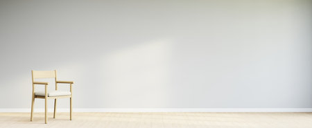 Living room style minimal with armchair on empty white wall background. 3D Renderingの写真素材