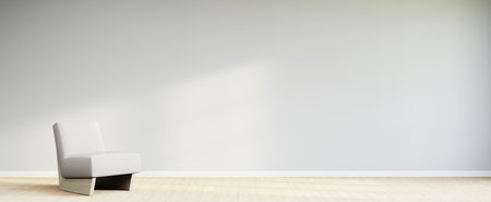 Living room style minimal with armchair on empty white wall background. 3D Renderingの写真素材