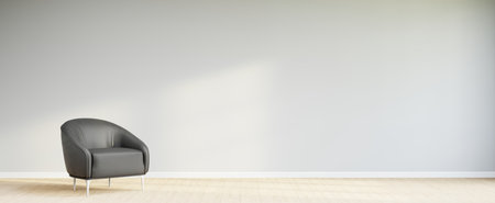Living room style minimal with armchair on empty white wall background. 3D Renderingの写真素材