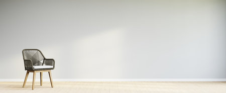 Living room style minimal with armchair on empty white wall background. 3D Renderingの写真素材