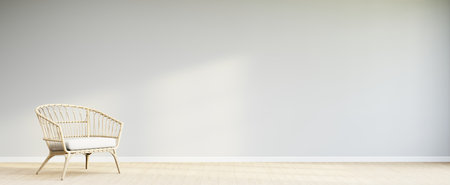 Living room style minimal with armchair on empty white wall background. 3D Renderingの写真素材