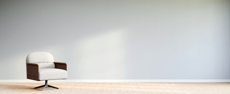 Living room style minimal with armchair on empty white wall background. 3D Renderingの写真素材